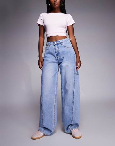 Princess Polly – Esperance – Barrel-Leg-Jeans in blauer Vintage-Waschung mit Ziernähten - view 1