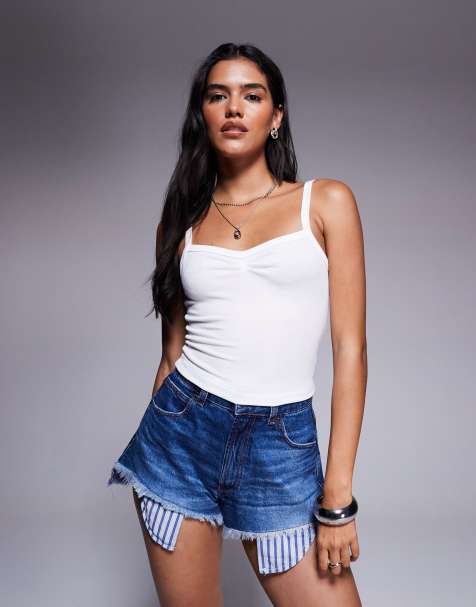 Princess Polly Essentials ribbed ruched front cami top in white