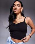 [Princess Polly] Princess Polly Essentials ribbed ruched front cami top in black 4 BLACK
