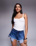 [Princess Polly] Princess Polly Essentials ribbed ruched front cami top in white 14 WHITE