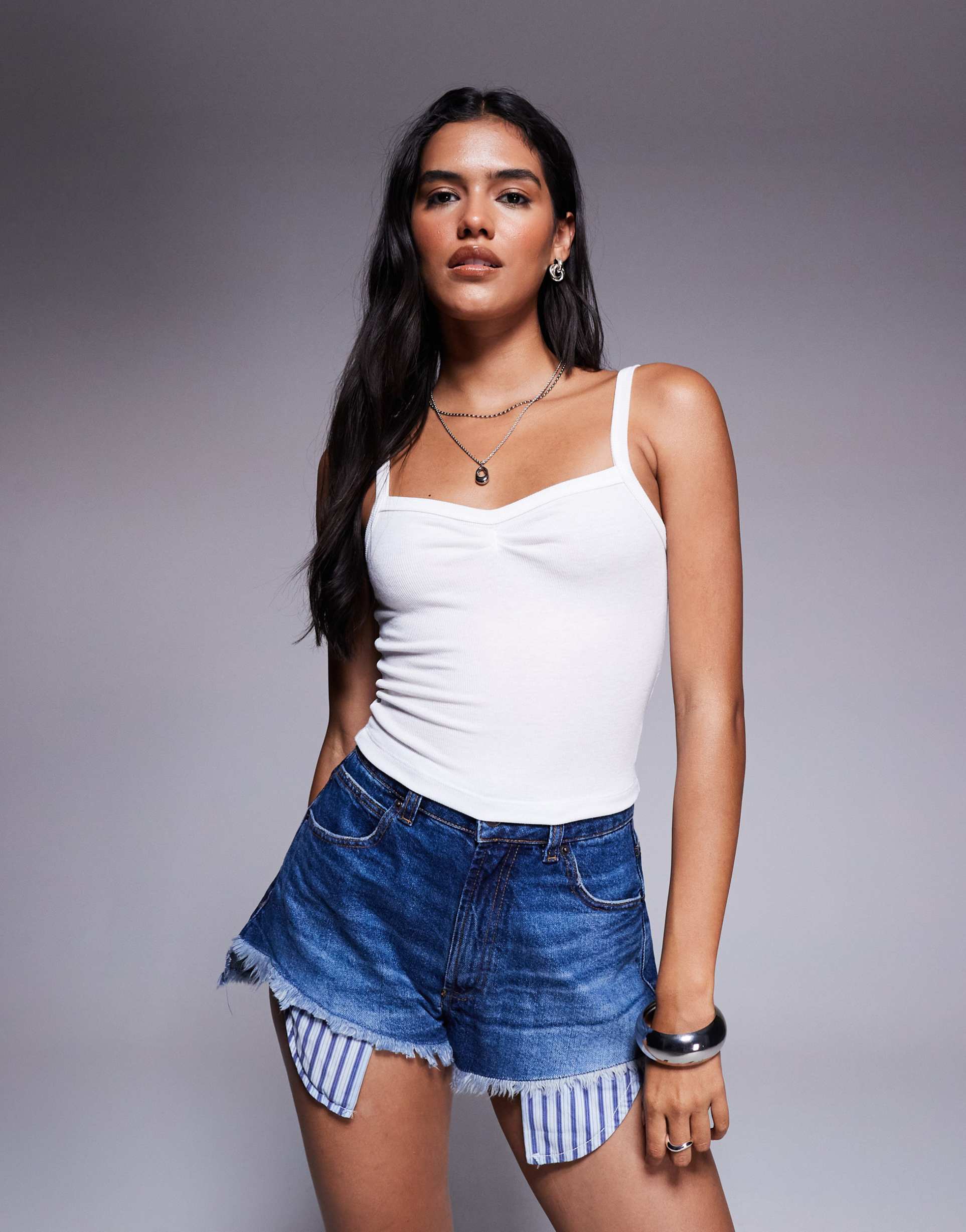 princess polly essentials ribbed ruched front cami top in white