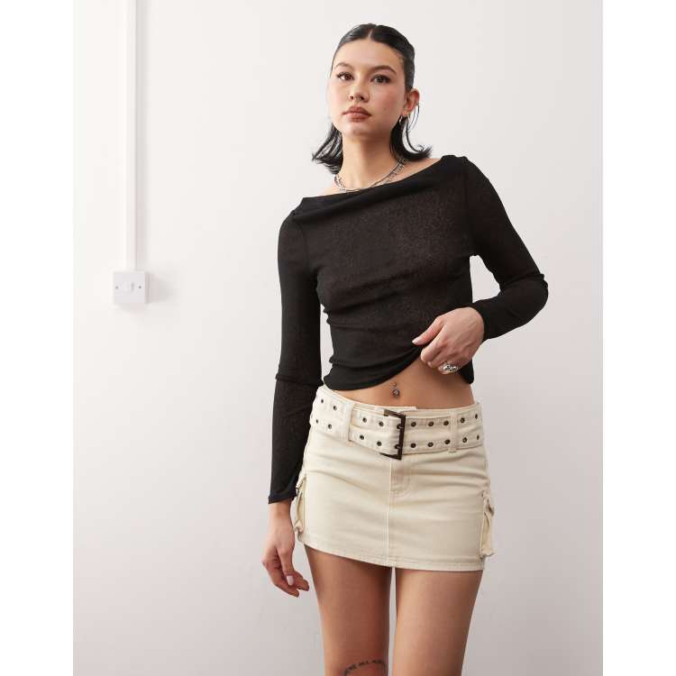 Princess Polly eyelet belt cargo mini skirt in beige ASOS