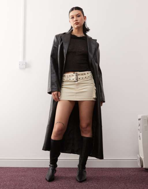 Princess Polly Cargo Mini Skirt Black Faux Leather Skirt Plus Size