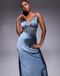[Princess Polly] Princess Polly Faera satin cami strap lace insert maxi dress in blue 4 BLUE