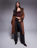 [Princess Polly] Princess Polly faux shearling oversized collar and cuffs Penny Lane coat in brown 4 BROWN