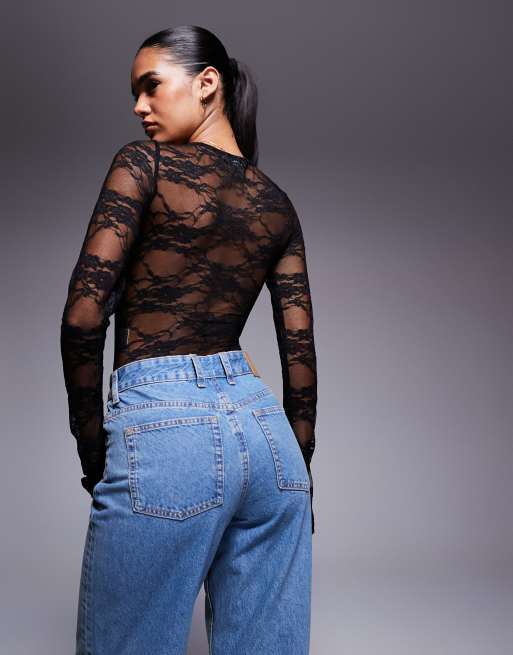 Princess Polly - Feelix - Body a maniche lunghe nero in pizzo trasparente, 2 di 4