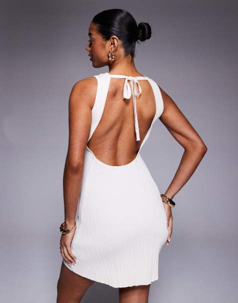 Princess Polly fine knit sleeveless low back mini dress in cream - view 1