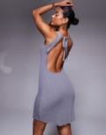 [Princess Polly] Princess Polly fine knit sleeveless low back mini dress in grey-Brown 8 GREY