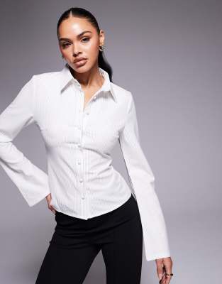 Princess Polly Flared Sleeve Button Up Striped Fitted Shirt