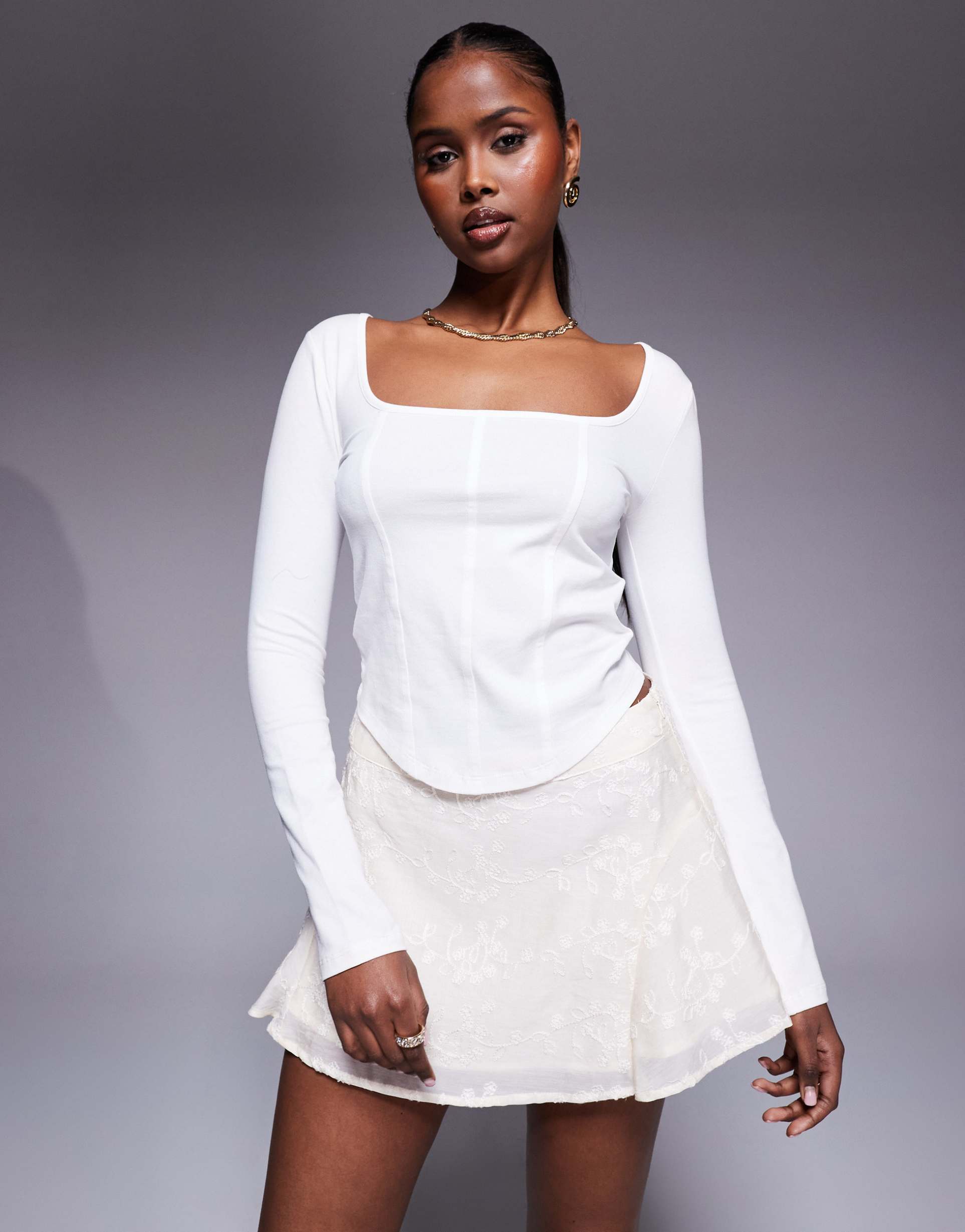 princess polly floral embroidered floaty mini skirt in cream