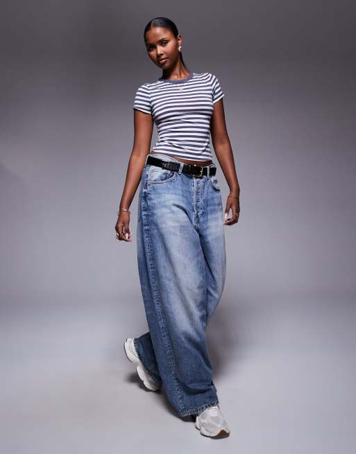 00ss archive Princess Polly t-shirt tシャツ Princess Polly Floryra cropped baby tee in blue & gray stripe | ASOS