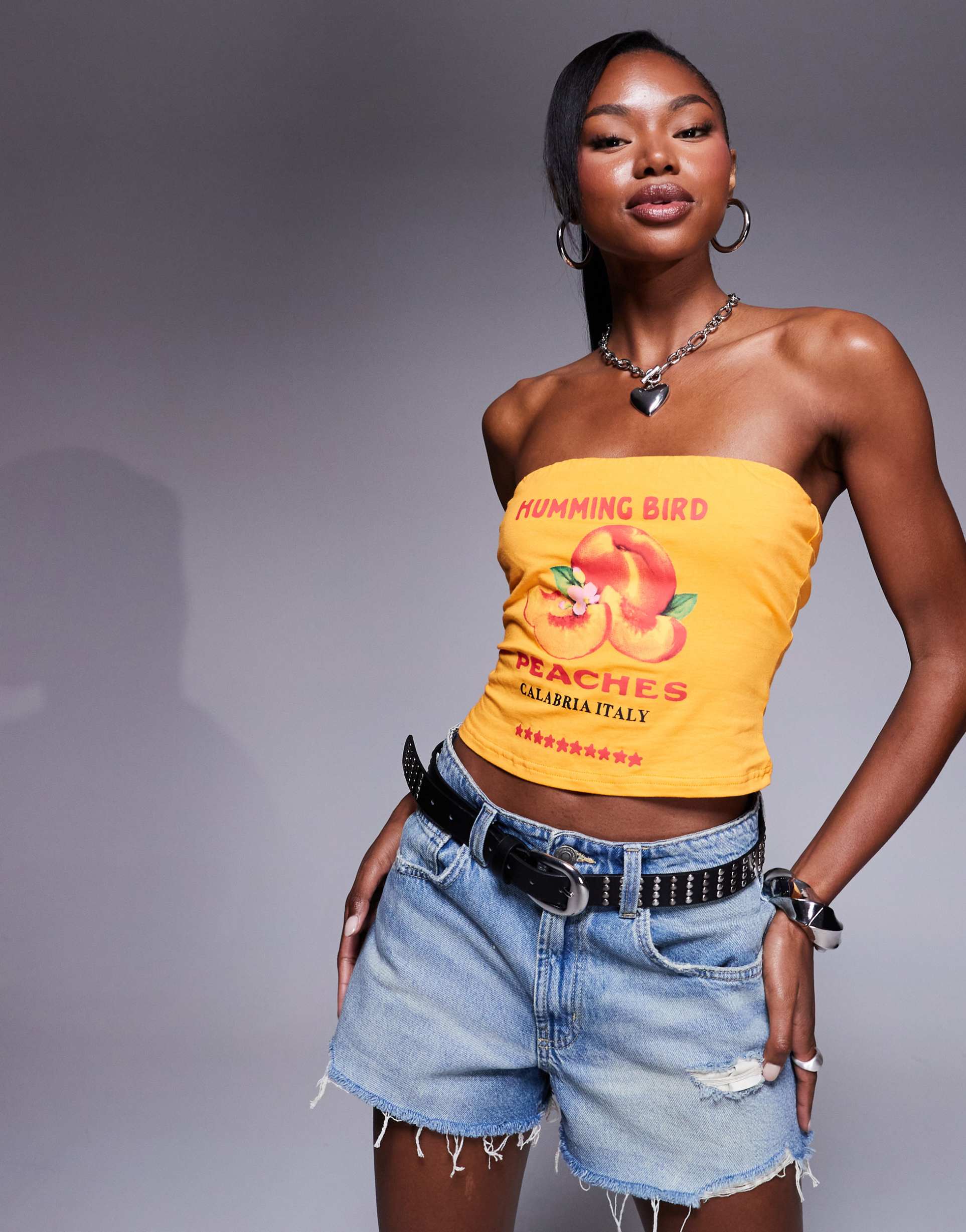 princess polly fruit print bandeau top in orange