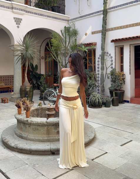 Princess Polly Full Orbit one-shoulder shirred waist top in cream - part of a set - view 1