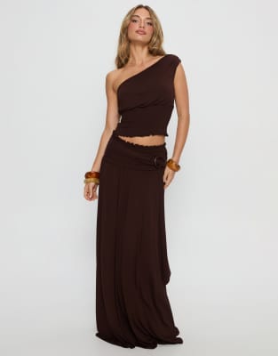 Princess Polly Full Orbit shirred wrap resin detail maxi skirt co-ord in chocolate