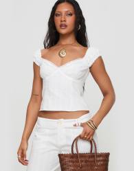 Princess Polly Fyrie pure cotton lace trim cap sleeve top in white