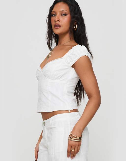 Princess Polly - Fyrie - Top en coton à mancherons et bordures dentelle - Blanc , 2 de 4