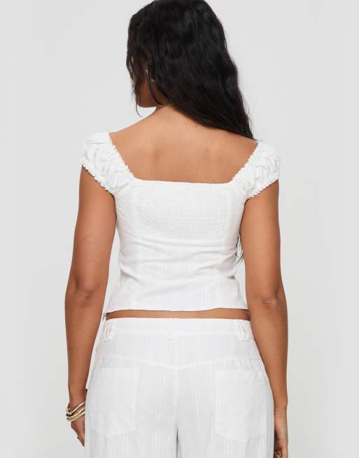 Princess Polly - Fyrie - Top en coton à mancherons et bordures dentelle - Blanc , 3 de 4