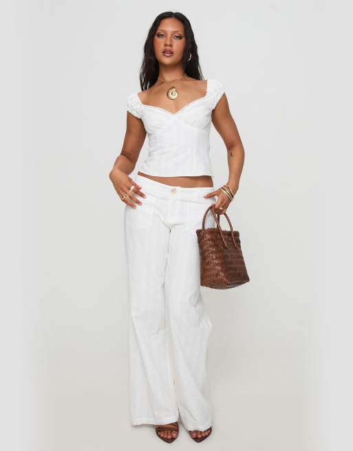 Princess Polly - Fyrie - Top en coton à mancherons et bordures dentelle - Blanc , 4 de 4