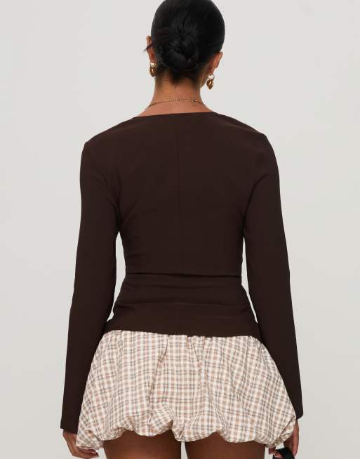 Princess Polly Gaskin top ajusté à col carré boutonné devant en chocolat, 3 de 4