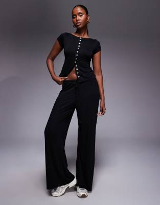 Princess Polly Gavrielle wide leg drawstring pants in black - part of a set black