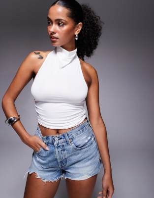 Giggle slinky high cowl halterneck top in white