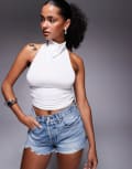 [Princess Polly] Princess Polly Giggle slinky high cowl halterneck top in white 14 WHITE