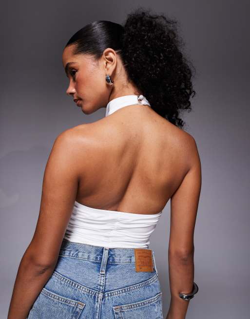 Princess Polly Giggle slinky high cowl halterneck top in white, 2 of 4