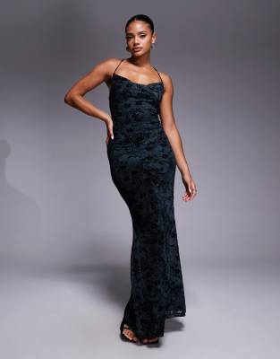 Princess Polly Giorgiana Mesh Cowl Neck Cami Maxi Dress In Blue