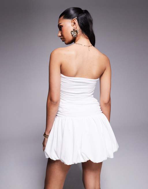 Princess Polly Glamour Girl bandeau ruched sides bubble hem mini dress in white