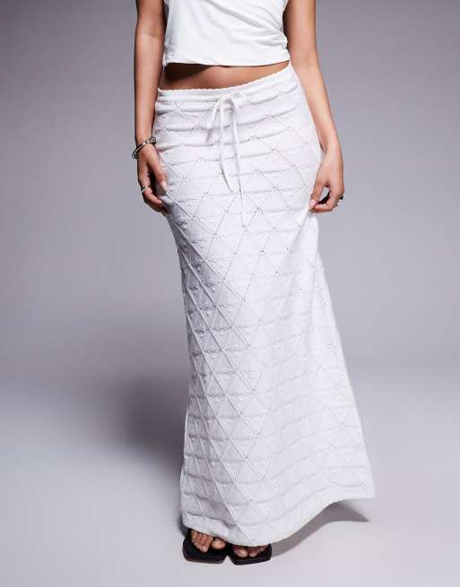Princess Polly - Gonna lunga bianca in maglia allacciata sul davanti, 2 di 5