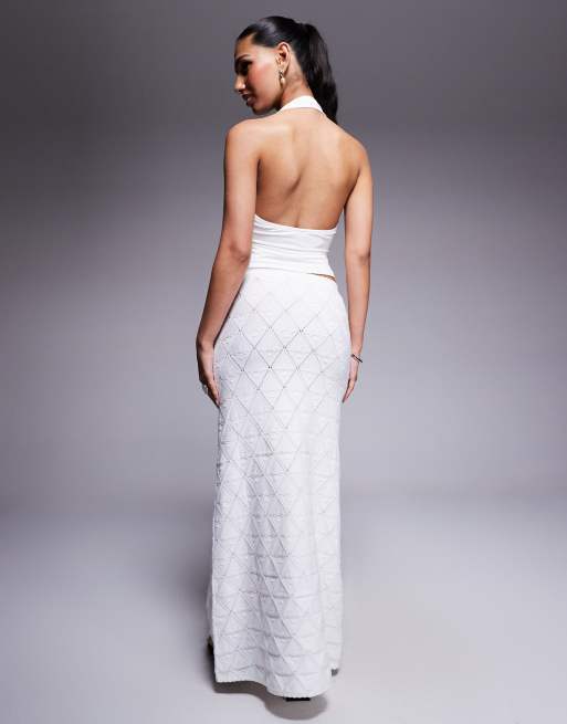 Princess Polly - Gonna lunga bianca in maglia allacciata sul davanti, 3 di 5