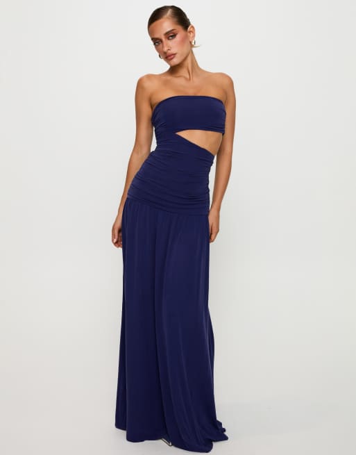 Princess Polly Grandeaur bandeau cut out dropped waist maxi dress in navy |  ASOS