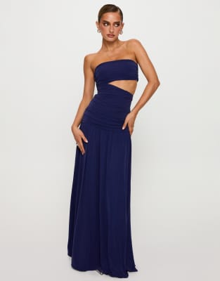 Princess Polly - Grandeur - Robe bandeau longue à découpe et taille basse - Bleu marine