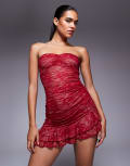 [Princess Polly] Princess Polly Hailees lace bandeau ruffle bottom mini dress in red 6 RED