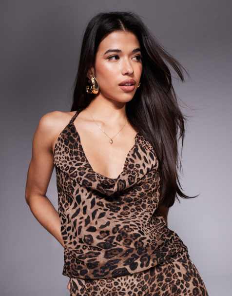 Princess Polly halter cowl neck top co-ord in leopard print - view 1