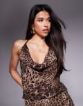 [Princess Polly] Princess Polly halter cowl neck top co-ord in leopard print-Multi 14 Leopard print