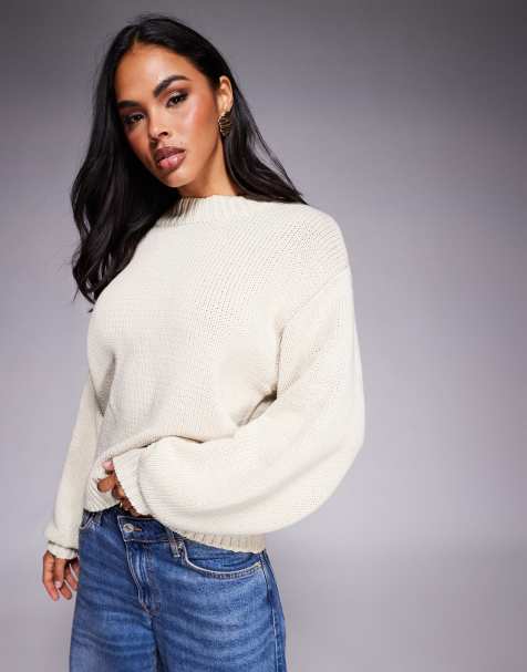 Princess Polly Harmony balloon sleeve slouchy jumper in beige - view 1