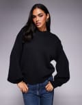 [Princess Polly] Princess Polly Harmony balloon sleeve slouchy jumper in black M/L BLACK