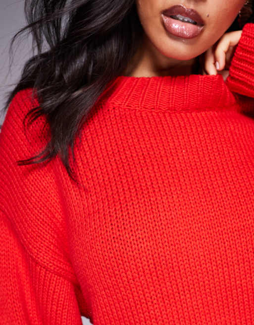 Princess Polly Harmony balloon sleeve slouchy jumper in red, 3 of 4