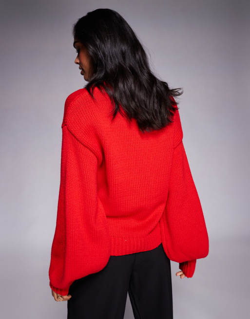 Princess Polly Harmony balloon sleeve slouchy jumper in red, 4 of 4