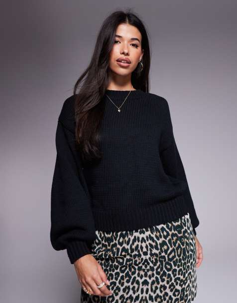 Princess Polly Harmony balloon sleeve slouchy sweater in black - view 1