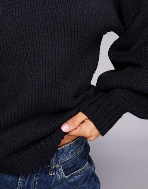 Princess Polly Harmony balloon sleeve slouchy sweater in black, 4 of 4