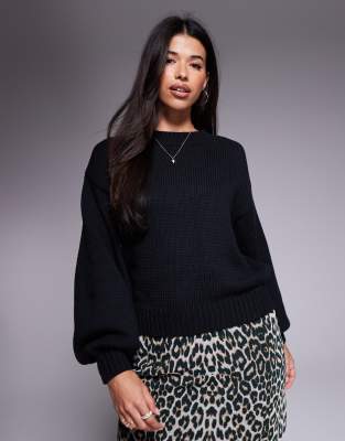 Princess Polly - Harmony - Locker geschnittener Pullover in Schwarz mit Ballonärmeln