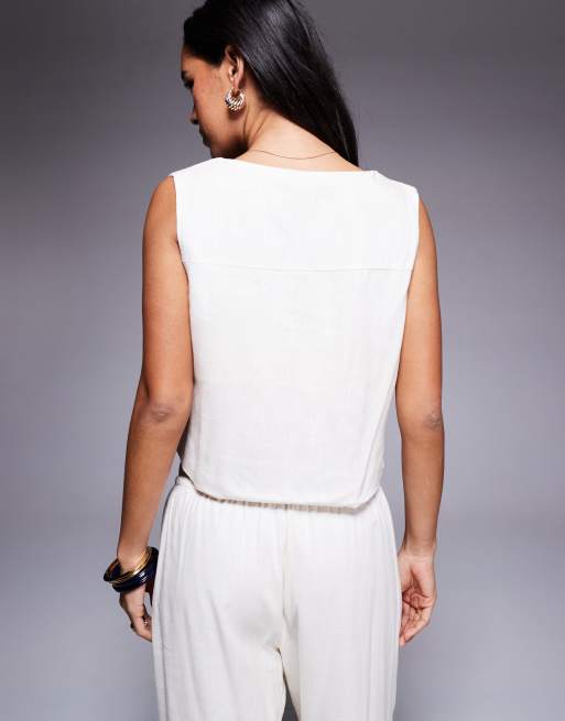 Princess Polly Henny linen blend stripe detail tailored vest in cream - part of a set, 4 of 4