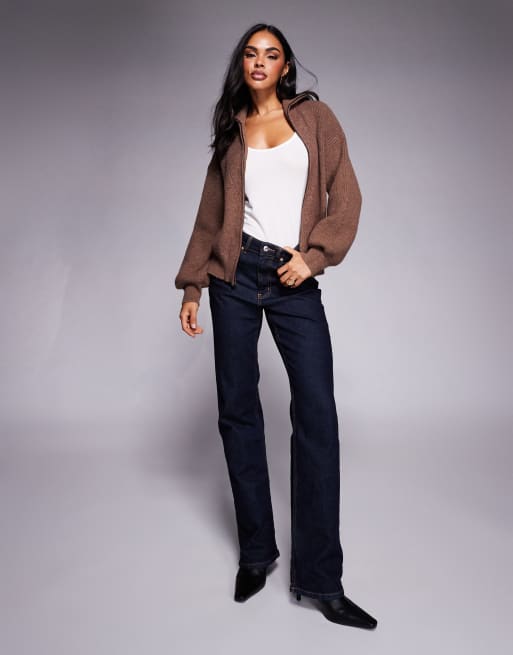 Princess Polly Hertford ribbed knit foldover collar zip through