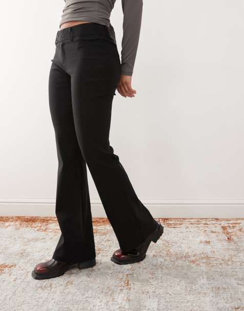Princess Polly high waisted slim fit flared tailored pants in black - view 1