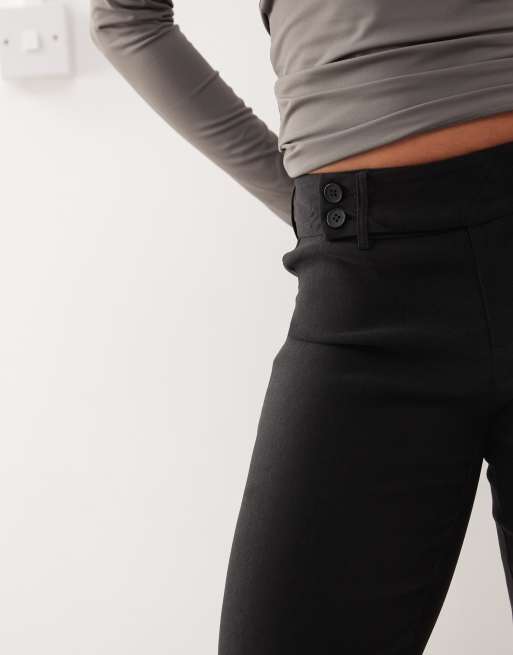 Princess Polly high waisted slim fit flared tailored trousers in black |  ASOS