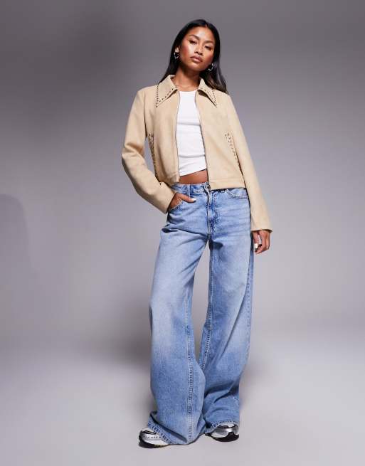 Princess Polly Hurleigh faux suede stud trim collared jacket in