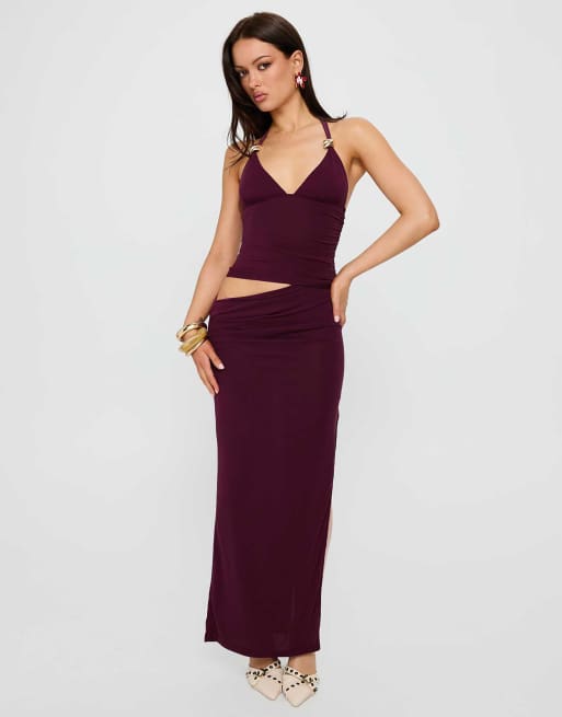 Princess Polly - Imeraldia - Bordeaux maxikjole med metaldetaljer og halterneck, 2 af 4
