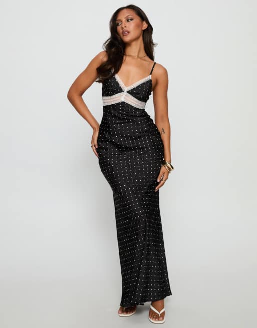polka dress princess polly Inki Lace Maxi Dress Black Polka Dot, US 2 / Black Polka dot